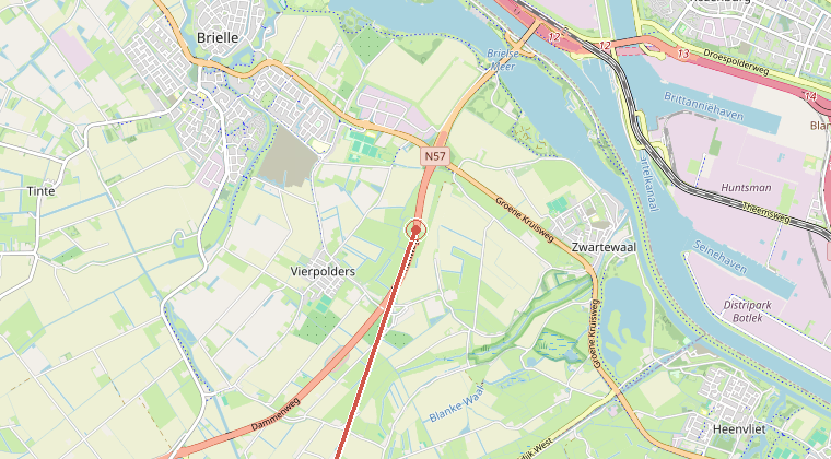 Kaart van de omgeving van de melding, met de kazerne die is gealarmeerd