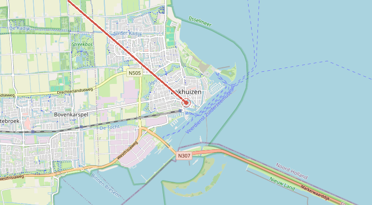 Kaart van de omgeving van de melding, met de kazerne die is gealarmeerd