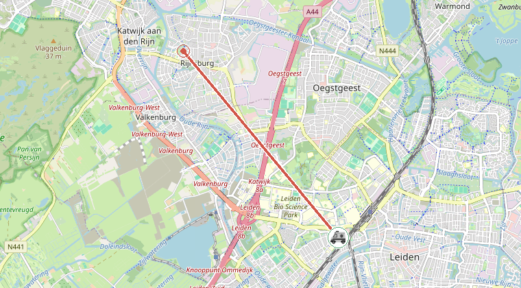 Kaart van de omgeving van de melding, met de kazerne die is gealarmeerd
