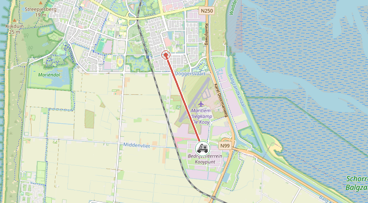 Kaart van de omgeving van de melding, met de kazerne die is gealarmeerd