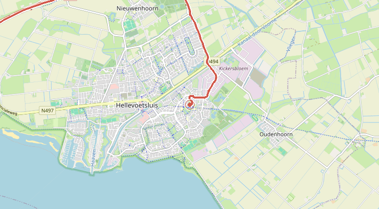 Kaart van de omgeving van de melding, met de kazerne die is gealarmeerd