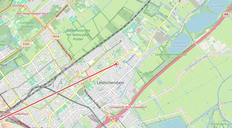 Kaart van de omgeving van de melding, met de kazerne die is gealarmeerd