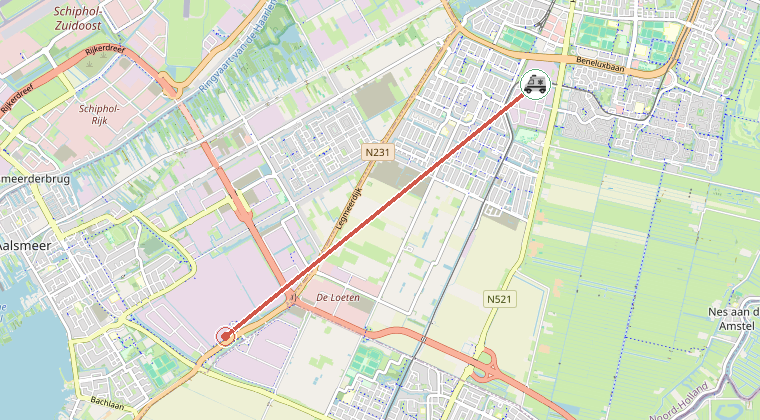 Kaart van de omgeving van de melding, met de kazerne die is gealarmeerd