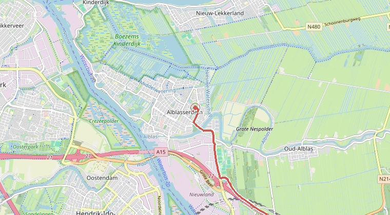 Kaart van de omgeving van de melding, met de kazerne die is gealarmeerd