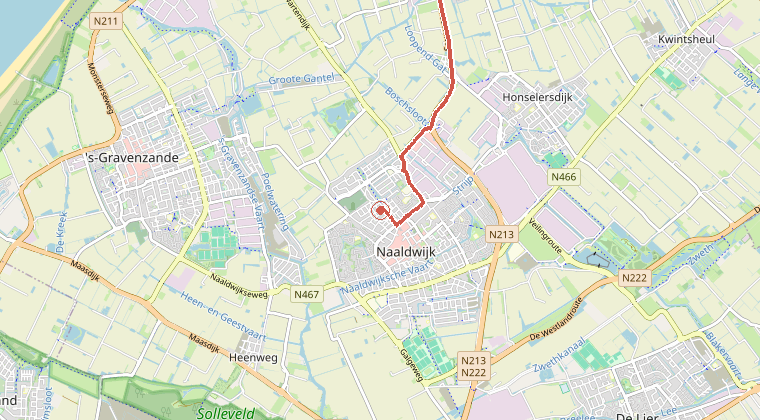 Kaart van de omgeving van de melding, met de kazerne die is gealarmeerd