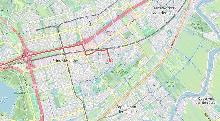 Kaart van de omgeving van de melding, met de kazerne die is gealarmeerd