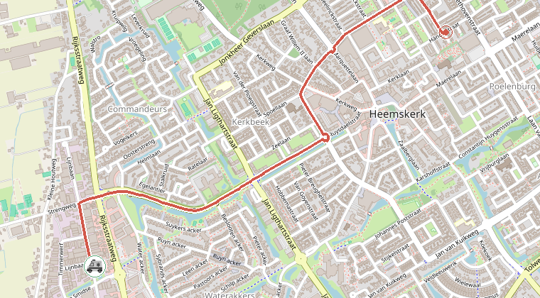 Kaart van de omgeving van de melding, met de kazerne die is gealarmeerd