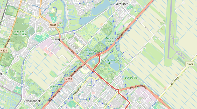 Kaart van de omgeving van de melding, met de kazerne die is gealarmeerd
