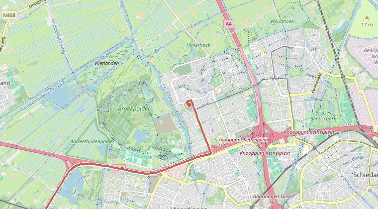 Kaart van de omgeving van de melding, met de kazerne die is gealarmeerd