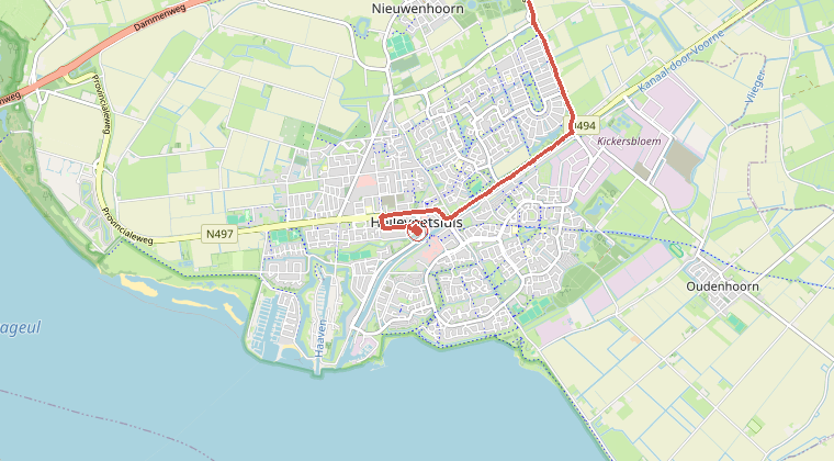 Kaart van de omgeving van de melding, met de kazerne die is gealarmeerd