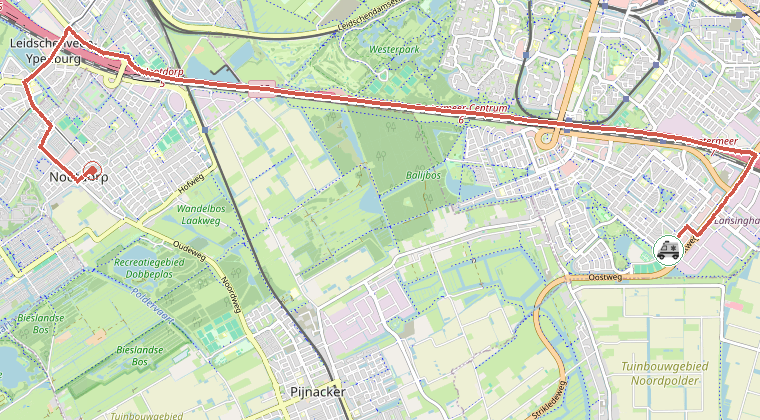 Kaart van de omgeving van de melding, met de kazerne die is gealarmeerd