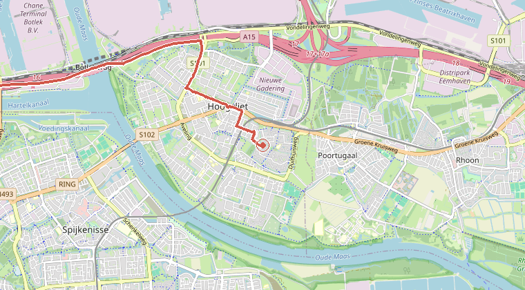 Kaart van de omgeving van de melding, met de kazerne die is gealarmeerd