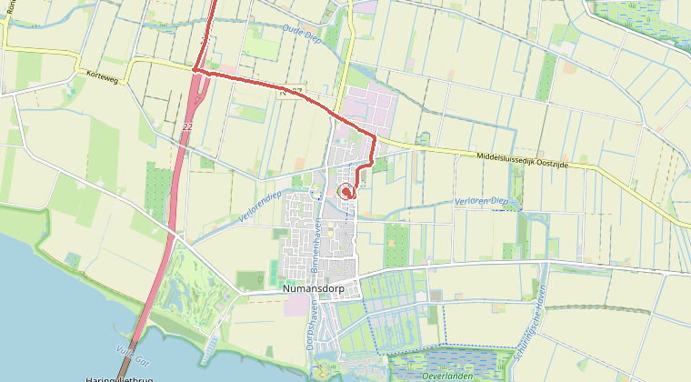 Kaart van de omgeving van de melding, met de kazerne die is gealarmeerd