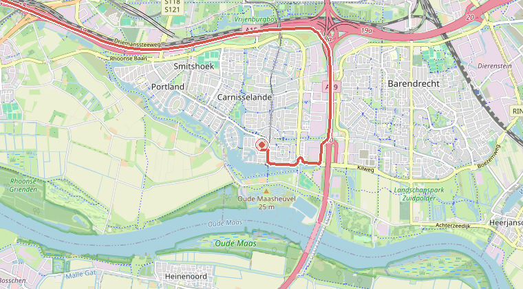 Kaart van de omgeving van de melding, met de kazerne die is gealarmeerd