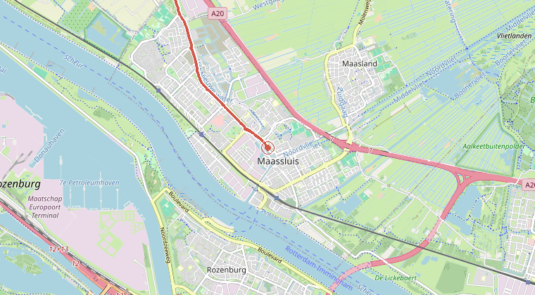 Kaart van de omgeving van de melding, met de kazerne die is gealarmeerd