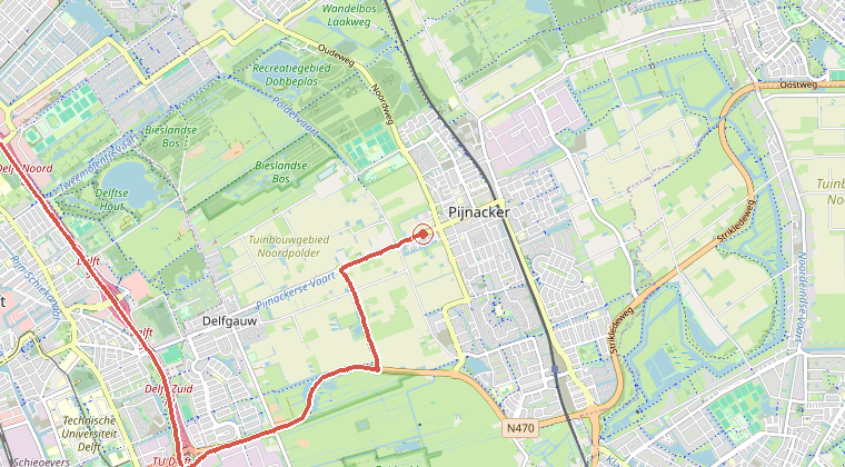 Kaart van de omgeving van de melding, met de kazerne die is gealarmeerd