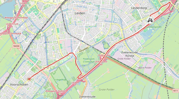 Kaart van de omgeving van de melding, met de kazerne die is gealarmeerd