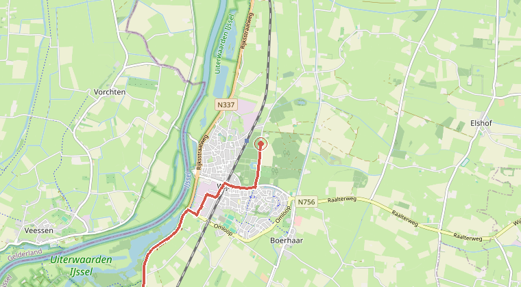 Kaart van de omgeving van de melding, met de kazerne die is gealarmeerd