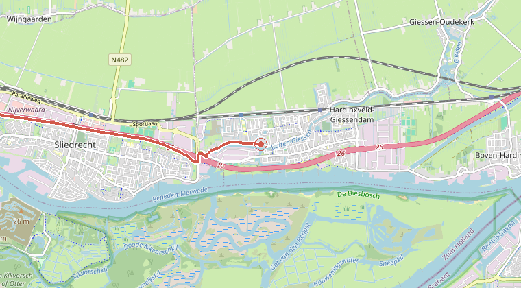 Kaart van de omgeving van de melding, met de kazerne die is gealarmeerd