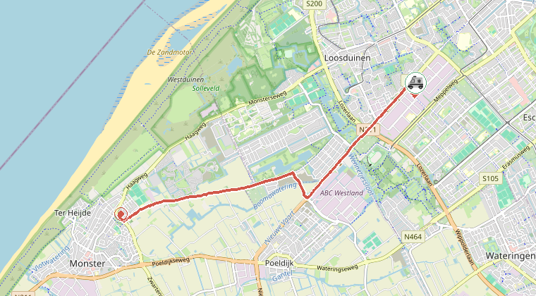 Kaart van de omgeving van de melding, met de kazerne die is gealarmeerd