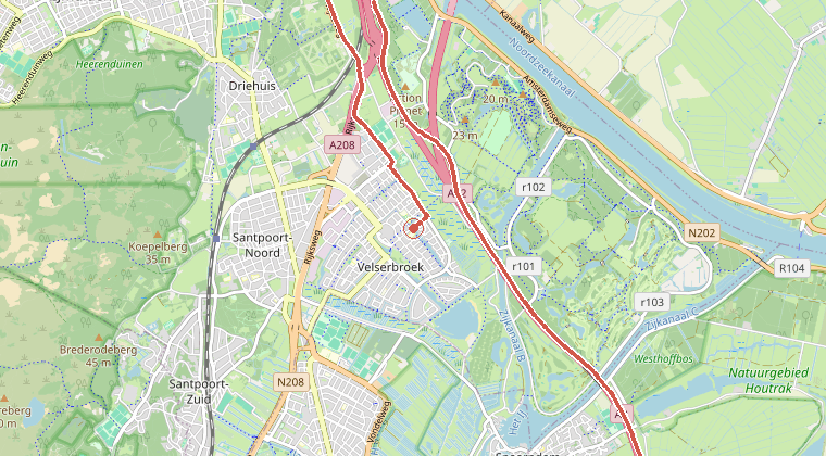 Kaart van de omgeving van de melding, met de kazerne die is gealarmeerd
