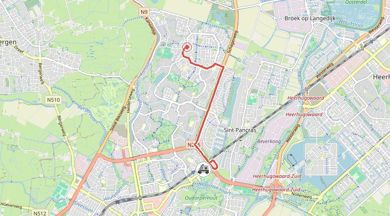 Kaart van de omgeving van de melding, met de kazerne die is gealarmeerd
