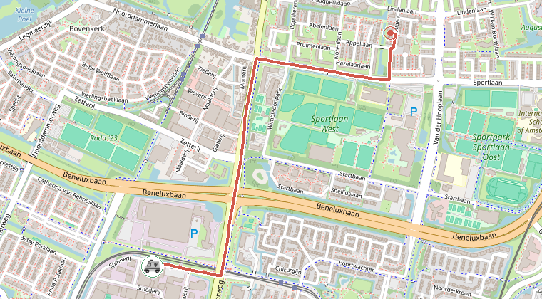 Kaart van de omgeving van de melding, met de kazerne die is gealarmeerd
