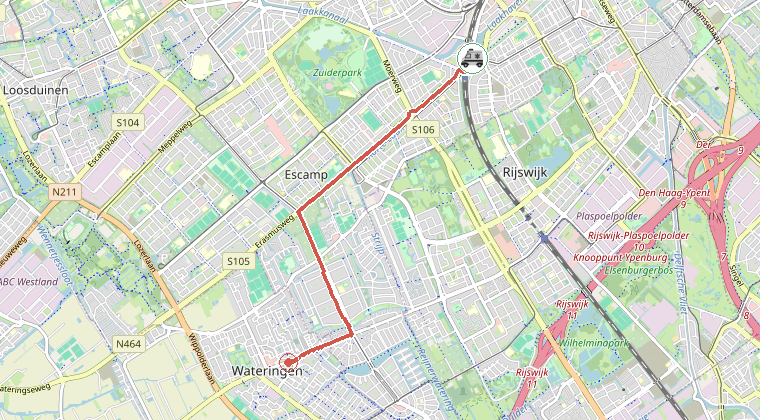 Kaart van de omgeving van de melding, met de kazerne die is gealarmeerd