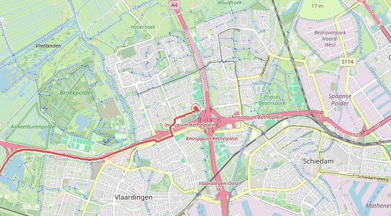 Kaart van de omgeving van de melding, met de kazerne die is gealarmeerd