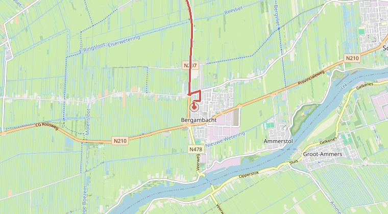 Kaart van de omgeving van de melding, met de kazerne die is gealarmeerd
