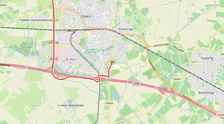 Kaart van de omgeving van de melding, met de kazerne die is gealarmeerd