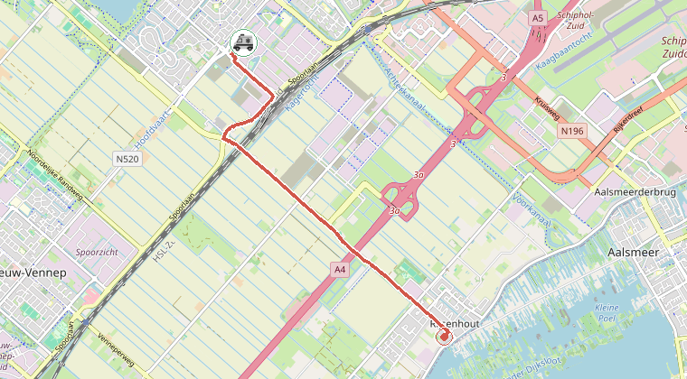 Kaart van de omgeving van de melding, met de kazerne die is gealarmeerd