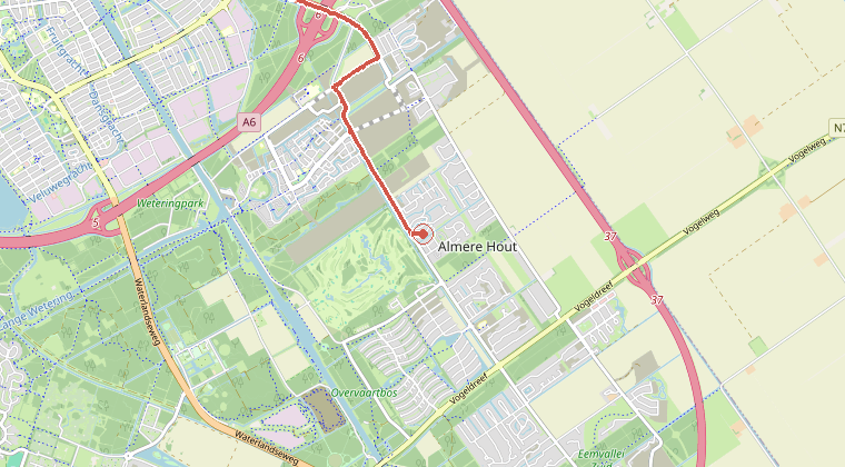 Kaart van de omgeving van de melding, met de kazerne die is gealarmeerd