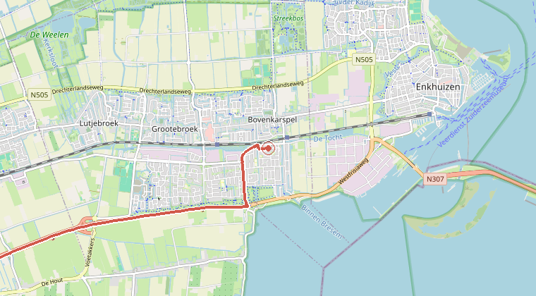 Kaart van de omgeving van de melding, met de kazerne die is gealarmeerd
