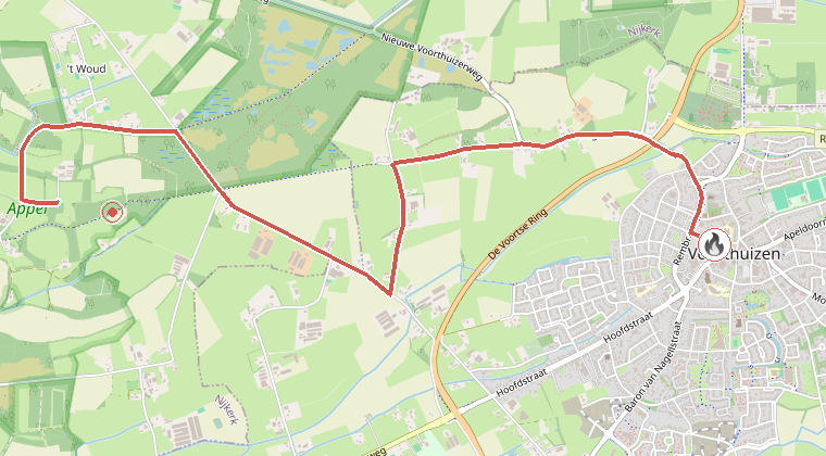 Kaart van de omgeving van de melding, met de kazerne die is gealarmeerd