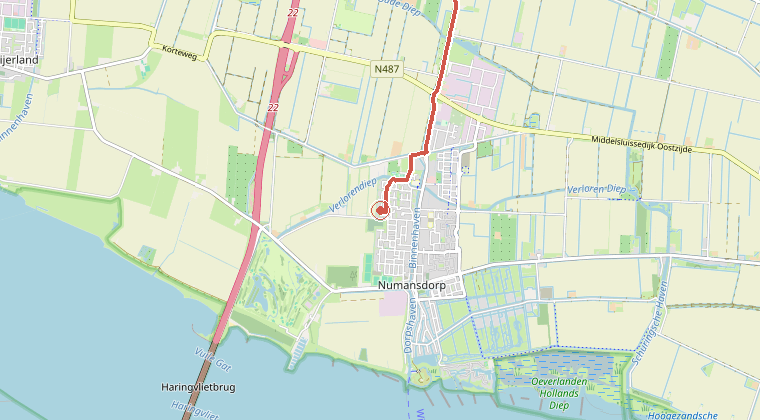 Kaart van de omgeving van de melding, met de kazerne die is gealarmeerd