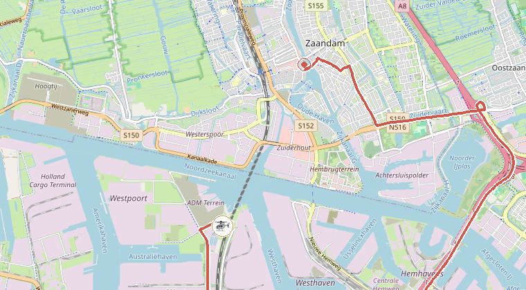 Kaart van de omgeving van de melding, met de kazerne die is gealarmeerd