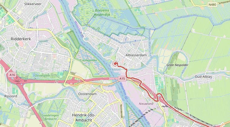 Kaart van de omgeving van de melding, met de kazerne die is gealarmeerd