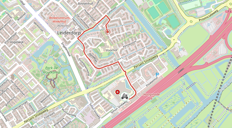 Kaart van de omgeving van de melding, met de kazerne die is gealarmeerd