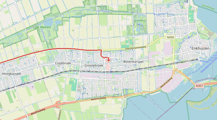 Kaart van de omgeving van de melding, met de kazerne die is gealarmeerd