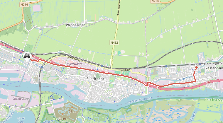 Kaart van de omgeving van de melding, met de kazerne die is gealarmeerd