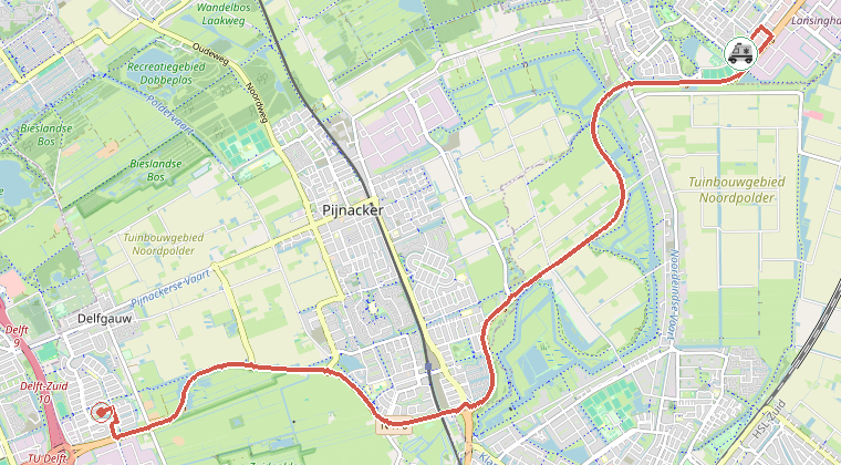 Kaart van de omgeving van de melding, met de kazerne die is gealarmeerd