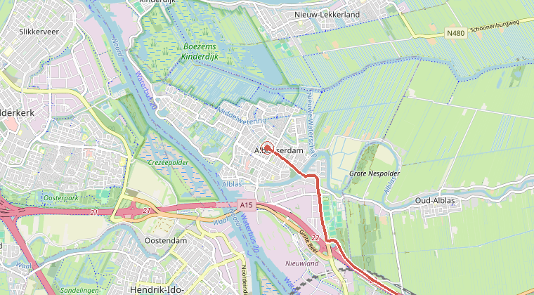 Kaart van de omgeving van de melding, met de kazerne die is gealarmeerd