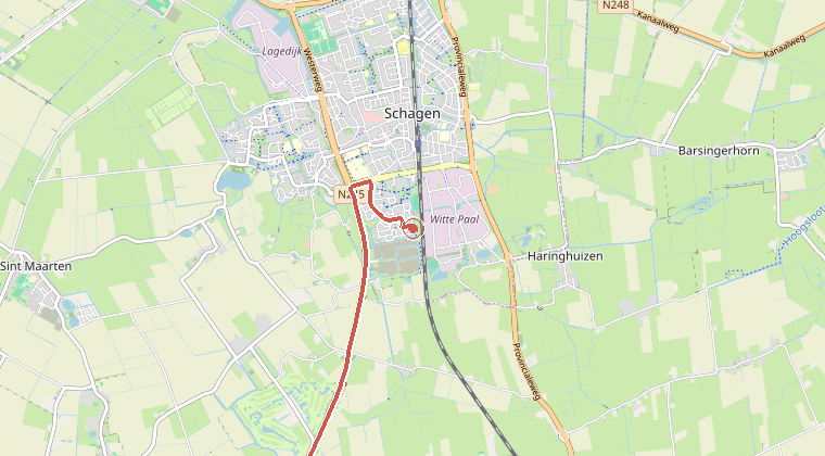 Kaart van de omgeving van de melding, met de kazerne die is gealarmeerd