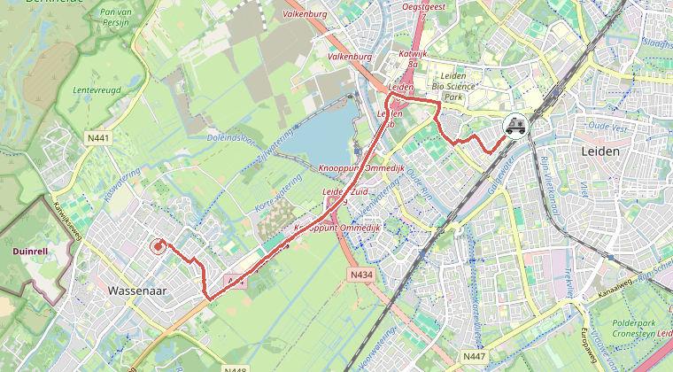 Kaart van de omgeving van de melding, met de kazerne die is gealarmeerd