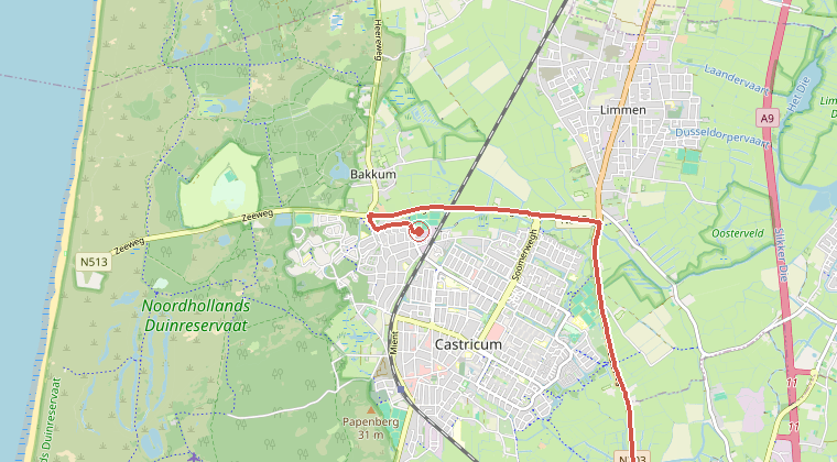 Kaart van de omgeving van de melding, met de kazerne die is gealarmeerd