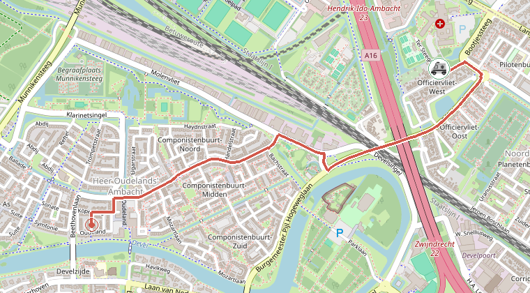 Kaart van de omgeving van de melding, met de kazerne die is gealarmeerd