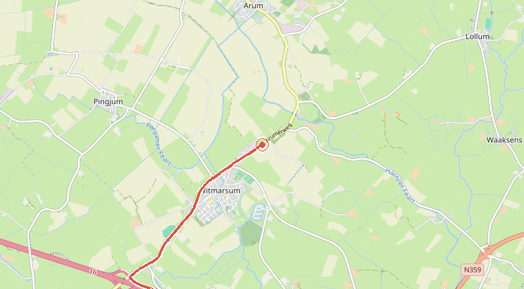 Kaart van de omgeving van de melding, met de kazerne die is gealarmeerd