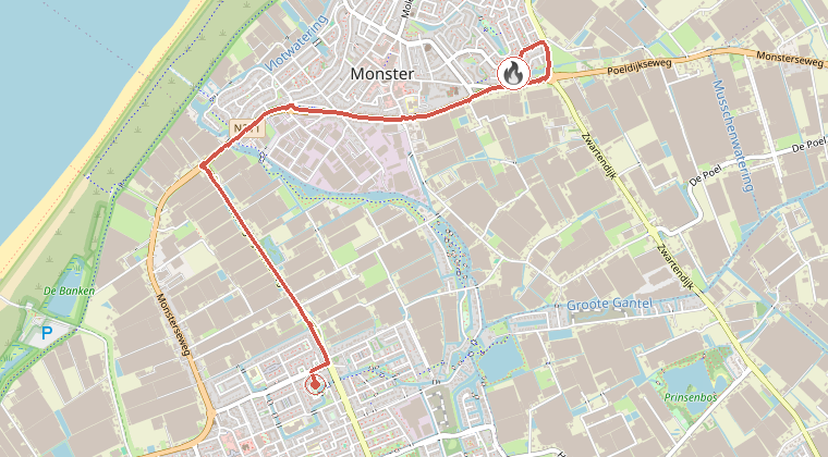 Kaart van de omgeving van de melding, met de kazerne die is gealarmeerd