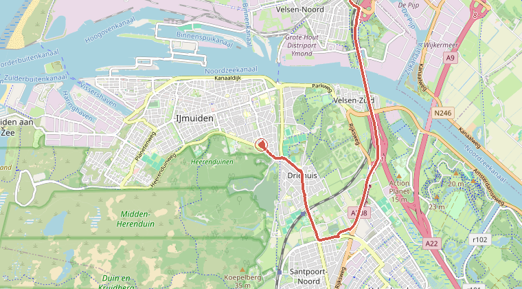 Kaart van de omgeving van de melding, met de kazerne die is gealarmeerd